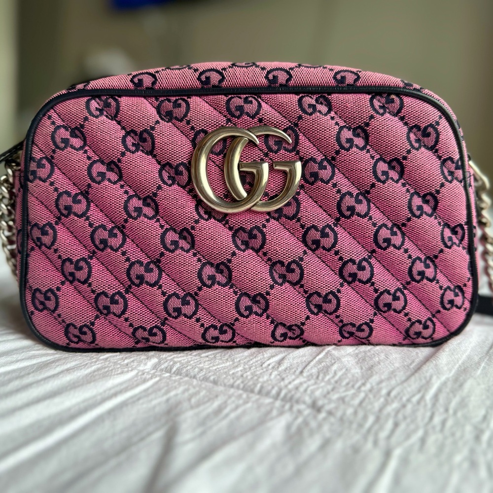Gucci gg marmont canvas shoulder bag pink